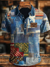 Herren-Retro-Cowboy-Patchwork-Stier-Kopf bedruck Lässiges Kurzarm-Oberteil